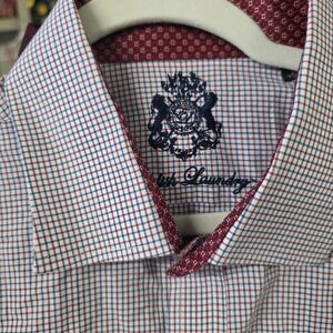 English Laundry Men's Red and White Checkered Dress Shirt